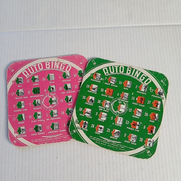 Vintage Mid Century Modern Auto Bingo Game Cards - Pink and Green Regal Games - Picture 1 of 6